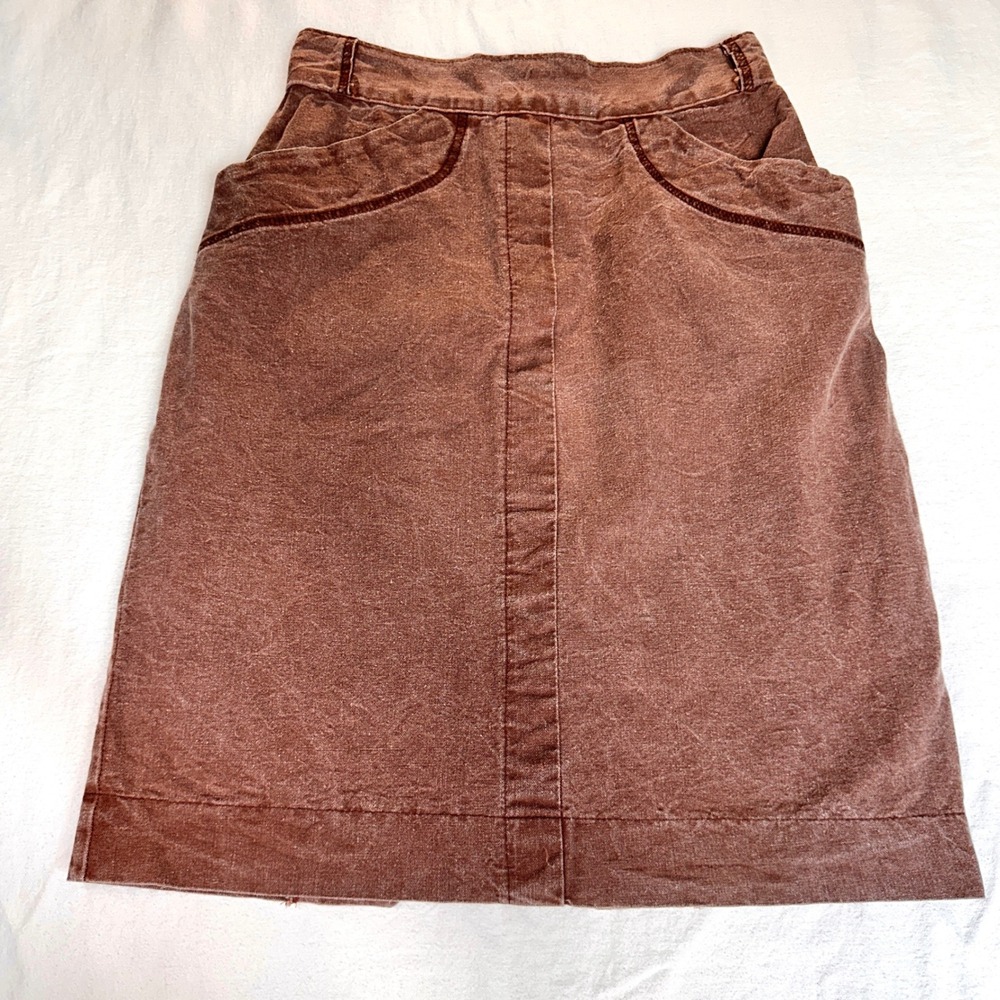 Vintage Acid Wash Denim Pencil Skirt Women Brown Distressed High Waist 90s y2k